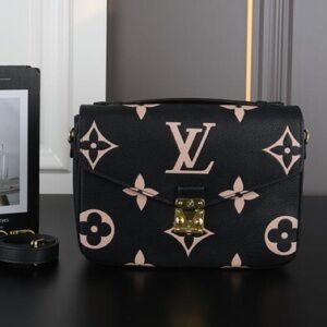 Louis Vuitton Black Leather Shoulder Bag with Burgundy Lining and Gold Hardware